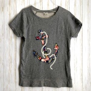 J. Crew Gray Floral Anchor Nautical Sweatshirt Tee